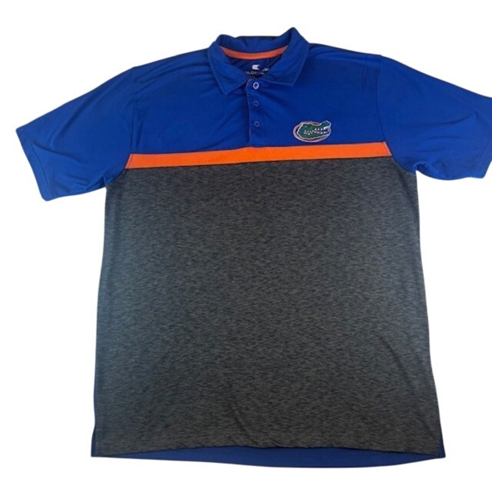 Colosseum Gators Men's Polo‎ Shirt Athletic Fit Moisture Wicking Blue Orange L